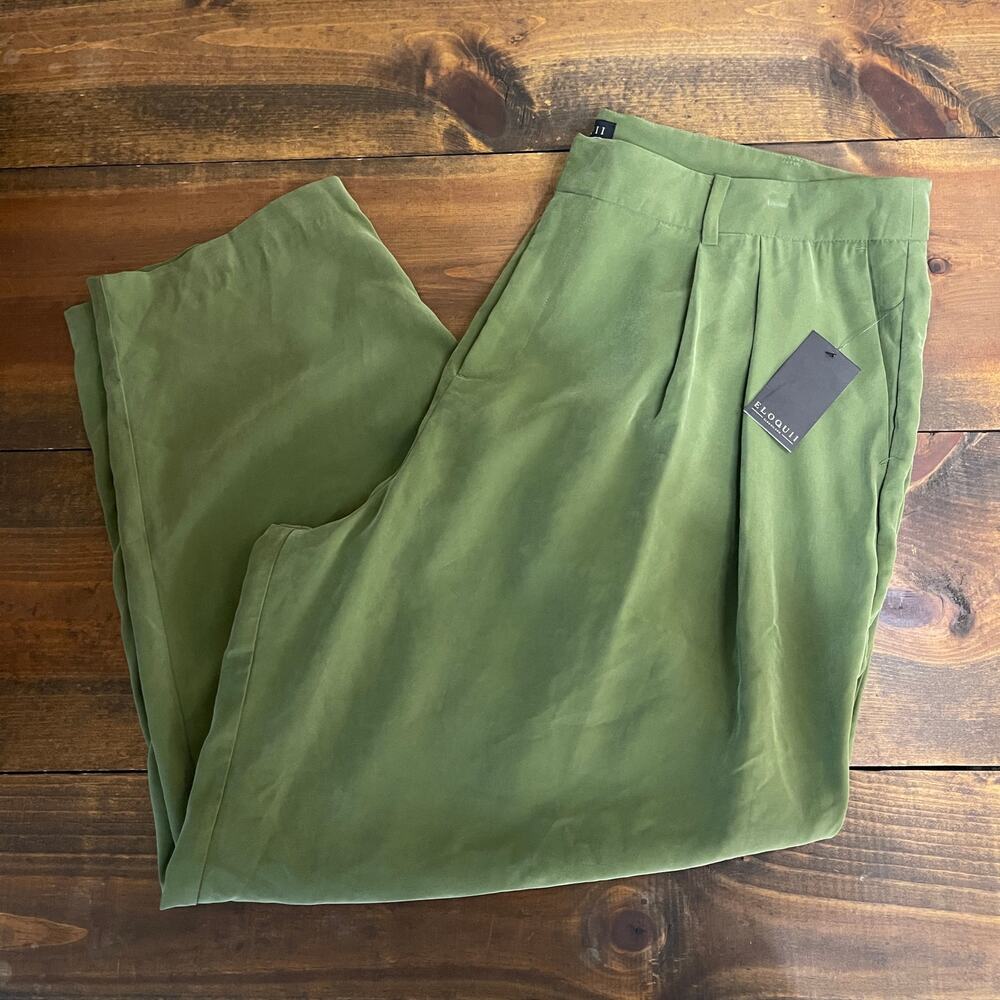 Eloquii Olive Green Wide-Leg Trousers